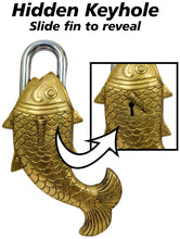Load image into Gallery viewer, Solid Brass Fish Padlock with 2 Keys, Beautiful Fully Functional Lock, Sturdy Eye-Catching Shiny Gold Color with Detailed Design
