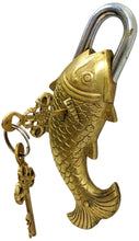 Load image into Gallery viewer, Solid Brass Fish Padlock with 2 Keys, Beautiful Fully Functional Lock, Sturdy Eye-Catching Shiny Gold Color with Detailed Design
