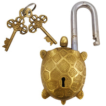 Load image into Gallery viewer, Solid Brass Turtle Padlock with 2 Keys, Beautiful Fully Functional Lock, Sturdy Eye-Catching Shiny Gold Color with Detailed Design
