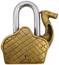 Load image into Gallery viewer, Solid Brass Camel Padlock with 2 Keys, Beautiful Fully Functional Lock, Sturdy Eye-Catching Shiny Gold Color with Detailed Design
