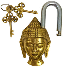 Load image into Gallery viewer, Solid Brass Buddha Padlock with 2 Keys, Beautiful Fully Functional Lock, Sturdy Eye-Catching Shiny Gold Color with Detailed Design
