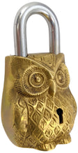 Load image into Gallery viewer, Solid Brass Owl Padlock with 2 Keys, Beautiful Fully Functional Lock, Sturdy Eye-Catching Shiny Gold Color with Detailed Design
