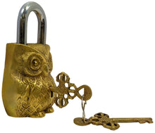 Load image into Gallery viewer, Solid Brass Owl Padlock with 2 Keys, Beautiful Fully Functional Lock, Sturdy Eye-Catching Shiny Gold Color with Detailed Design
