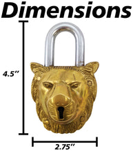 Load image into Gallery viewer, Solid Brass Lion Padlock with 2 Keys, Beautiful Fully Functional Lock, Sturdy Eye-Catching Shiny Gold Color with Detailed Design

