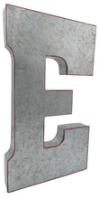 Load image into Gallery viewer, Huge 20&quot; Metal Letter E Wall Décor, Silver with Red Border Edges, Galvanized Wall Mountable Decoration for Country, Mid-Century, or Farmhouse Theme
