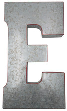 Load image into Gallery viewer, Huge 20&quot; Metal Letter E Wall Décor, Silver with Red Border Edges, Galvanized Wall Mountable Decoration for Country, Mid-Century, or Farmhouse Theme
