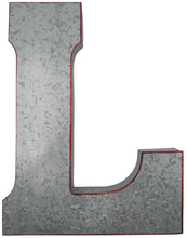 Load image into Gallery viewer, Huge 20&quot; Metal Letter L Wall Décor, Silver with Red Border Edges, Galvanized Wall Mountable Decoration for Country, Mid-Century, or Farmhouse Theme
