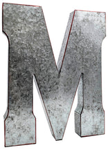 Load image into Gallery viewer, Huge 20&quot; Metal Letter M Wall Décor, Silver with Red Border Edges, Galvanized Wall Mountable Decoration for Country, Mid-Century, or Farmhouse Theme
