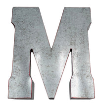 Load image into Gallery viewer, Huge 20&quot; Metal Letter M Wall Décor, Silver with Red Border Edges, Galvanized Wall Mountable Decoration for Country, Mid-Century, or Farmhouse Theme
