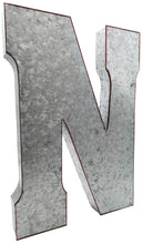 Load image into Gallery viewer, Huge 20&quot; Metal Letter N Wall Décor, Silver with Red Border Edges, Galvanized Wall Mountable Decoration for Country, Mid-Century, or Farmhouse Theme
