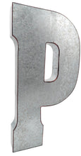 Load image into Gallery viewer, Huge 20&quot; Metal Letter P Wall Décor, Silver with Red Border Edges, Galvanized Wall Mountable Decoration for Country, Mid-Century, or Farmhouse Theme
