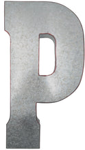 Load image into Gallery viewer, Huge 20&quot; Metal Letter P Wall Décor, Silver with Red Border Edges, Galvanized Wall Mountable Decoration for Country, Mid-Century, or Farmhouse Theme
