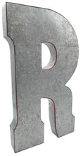 Load image into Gallery viewer, Huge 20&quot; Metal Letter R Wall Décor, Silver with Red Border Edges, Galvanized Wall Mountable Decoration for Country, Mid-Century, or Farmhouse Theme
