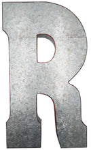 Load image into Gallery viewer, Huge 20&quot; Metal Letter R Wall Décor, Silver with Red Border Edges, Galvanized Wall Mountable Decoration for Country, Mid-Century, or Farmhouse Theme
