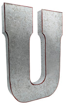 Load image into Gallery viewer, Huge 20&quot; Metal Letter U Wall Décor, Silver with Red Border Edges, Galvanized Wall Mountable Decoration for Country, Mid-Century, or Farmhouse Theme
