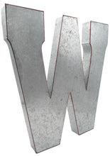 Load image into Gallery viewer, Huge 20&quot; Metal Letter W Wall Décor, Silver with Red Border Edges, Galvanized Wall Mountable Decoration for Country, Mid-Century, or Farmhouse Theme
