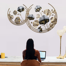 Load image into Gallery viewer, 3-Foot Ginkgo Leaves in Gold Circles Hanging Iron 3D Wall Decoration (38" Length x 23" Height)
