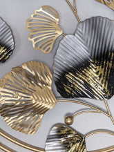 Load image into Gallery viewer, 3-Foot Ginkgo Leaves in Gold Circles Hanging Iron 3D Wall Decoration (38" Length x 23" Height)
