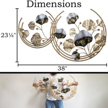 Load image into Gallery viewer, 3-Foot Ginkgo Leaves in Gold Circles Hanging Iron 3D Wall Decoration (38" Length x 23" Height)

