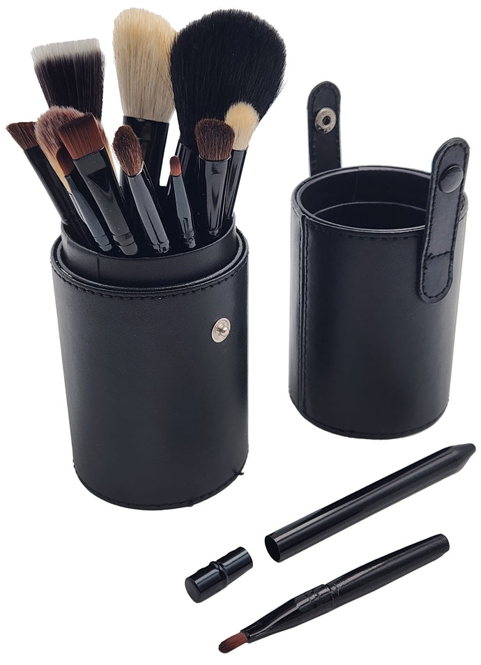 12 Piece Makeup Brush Set with Artificial Leather Cup Holder Case