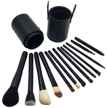 Load image into Gallery viewer, 12 Piece Makeup Brush Set with Artificial Leather Cup Holder Case
