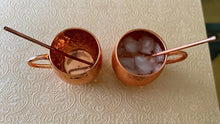 Load image into Gallery viewer, Set of 4 Pure Copper Moscow Mule Mugs Gift Set with 4 Copper Cocktail Straws and 2 Shot Glasses, Each Hammered Mug Holds 16 Ounces
