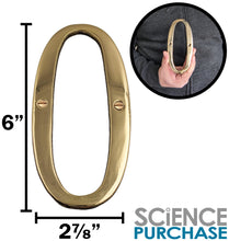 Load image into Gallery viewer, 6-inch House Number 0 (Zero) with Mounting Screws, Polished Brass, Shiny Gold Color, Suitable for Mailbox, Home, etc
