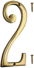 Load image into Gallery viewer, 6-inch House Number 2 (Two) with Mounting Screws, Polished Brass, Shiny Gold Color, Suitable for Mailbox, Home, etc
