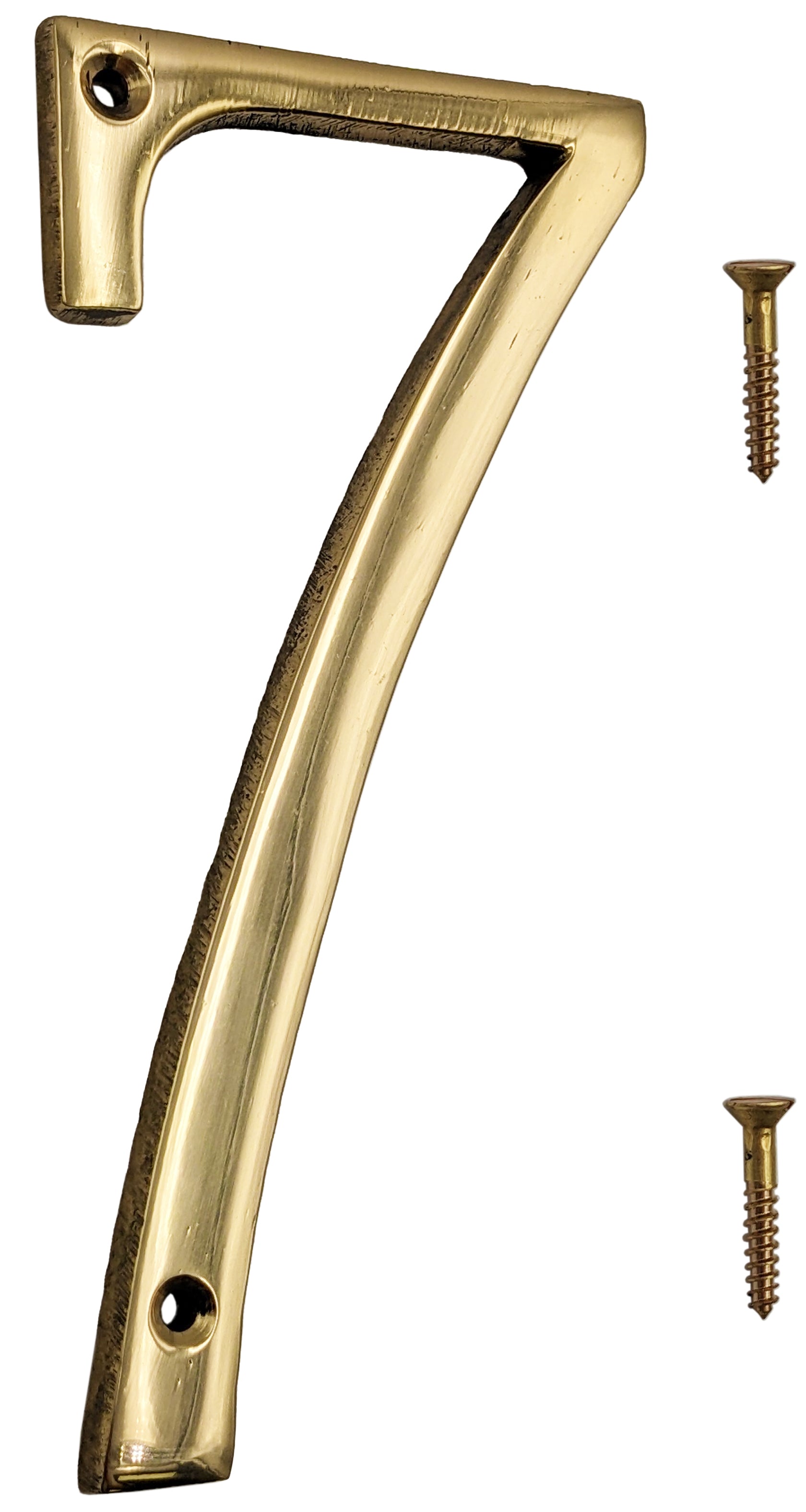 6-inch House Number 7 (Seven) with Mounting Screws, Polished Brass, Sh ...