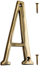Load image into Gallery viewer, 4-inch House Letter "A" with Mounting Screws, Polished Brass, Shiny Gold Color, Suitable for Mailbox, Home, Apartment, Hotel etc
