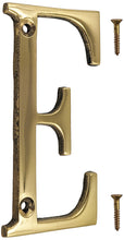 Load image into Gallery viewer, 4-inch House Letter "E" with Mounting Screws, Polished Brass, Shiny Gold Color, Suitable for Mailbox, Home, Apartment, Hotel etc
