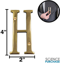 Load image into Gallery viewer, 4-inch House Letter "H" with Mounting Screws, Polished Brass, Shiny Gold Color, Suitable for Mailbox, Home, Apartment, Hotel etc

