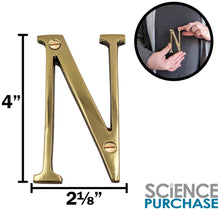 Load image into Gallery viewer, 4-inch House Letter &quot;N&quot; with Mounting Screws, Polished Brass, Shiny Gold Color, Suitable for Mailbox, Home, Apartment, Hotel etc
