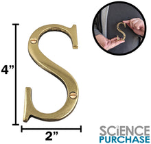 Load image into Gallery viewer, 4-inch House Letter &quot;S&quot; with Mounting Screws, Polished Brass, Shiny Gold Color, Suitable for Mailbox, Home, Apartment, Hotel etc
