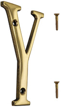 Load image into Gallery viewer, 4-inch House Letter "Y" with Mounting Screws, Polished Brass, Shiny Gold Color, Suitable for Mailbox, Home, Apartment, Hotel etc
