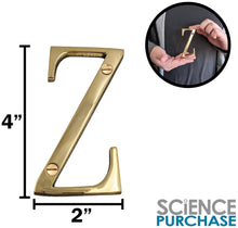 Load image into Gallery viewer, 4-inch House Letter &quot;Z&quot; with Mounting Screws, Polished Brass, Shiny Gold Color, Suitable for Mailbox, Home, Apartment, Hotel etc
