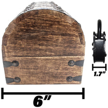 Load image into Gallery viewer, Pirate&#39;s Treasure Chest Wooden Nautical Jewelry Box with Functional Lock and 2 Keys, Wood with Iron Accents, Hinged Lid, 8 Inches Long
