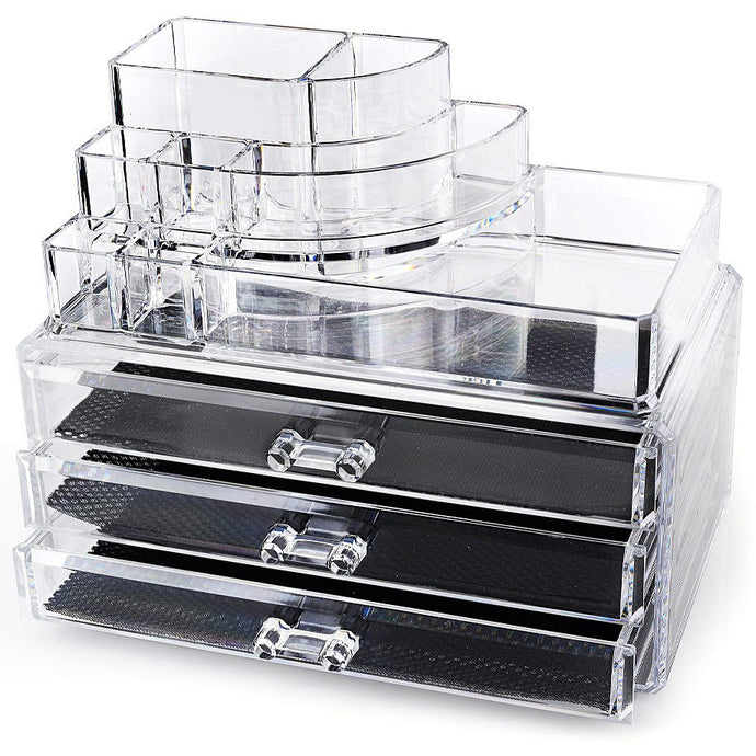 Clear Acrylic Makeup Organizer with 3 Large Drawers - Chest Case Holder for Lipstick, Cosmetics, and Jewelry