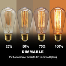 Load image into Gallery viewer, 4 Pack of ST64 Vintage Edison Light Bulbs with Squirrel Cage Filament - 60W Dimmable Incandescent Bulbs, 2200K Amber Glow, E26 Medium Base
