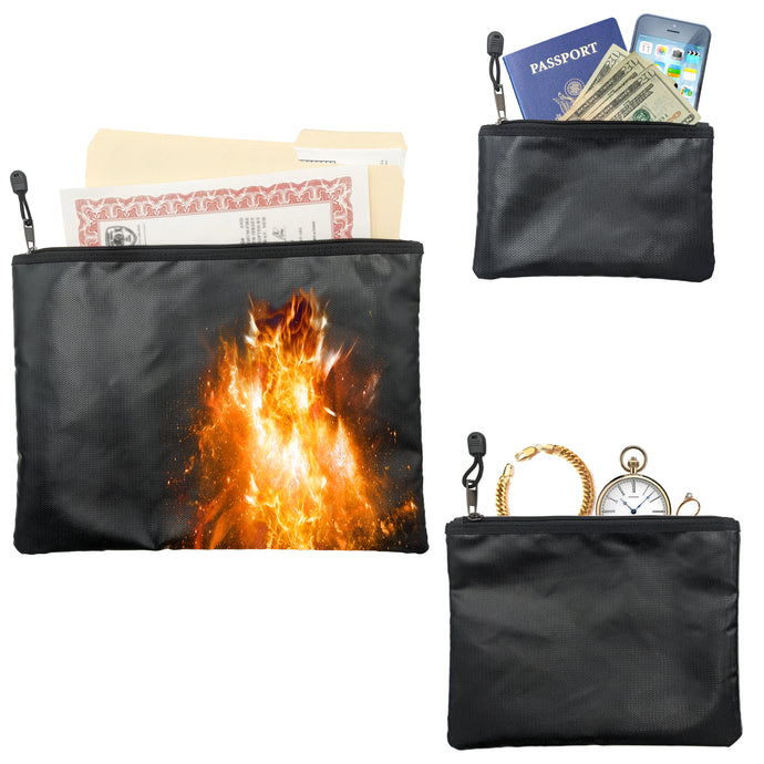 Set of 3 Fireproof Zipper Bags, Includes Large 15