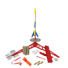 Load image into Gallery viewer, Estes Mini Mod 13mm STEM Model Rocket Starter Set, Comes with Launch Pad, Electron Beam Launch Controller, 4x A3-4T Engines, Plugs, Starters and Wadding
