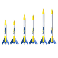 Load image into Gallery viewer, Estes Mini Mod 13mm STEM Model Rocket Starter Set, Comes with Launch Pad, Electron Beam Launch Controller, 4x A3-4T Engines, Plugs, Starters and Wadding
