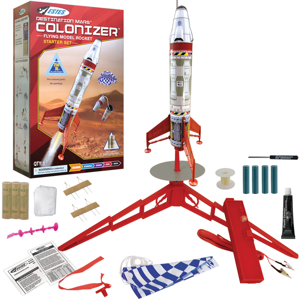 Estes 5322 Colonizer Model Rocket Starter Set - Includes Beginner Skill Level Rocket Kit, Launch Pad + Controller, Glue, 4 AA Batteries, and 3 Engines