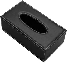 Load image into Gallery viewer, Black PU Leather Tissue Box Cover for Short 3.1-inch Tall Tissue Boxes - Facial Tissue Holder Case for Home, Office, Car
