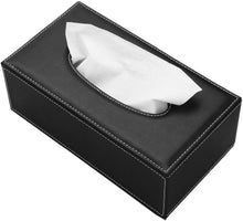 Load image into Gallery viewer, Black PU Leather Tissue Box Cover for Short 3.1-inch Tall Tissue Boxes - Facial Tissue Holder Case for Home, Office, Car
