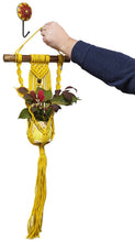 Load image into Gallery viewer, Vibrant Yellow Hand-crafted Macrame Hanging Plant Hanger with Ceramic Owl Planter and Decorative Flower Hook, About 3 Feet Tall
