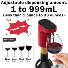 Load image into Gallery viewer, Cordless Electric Wine and Liquor Dispenser with Aerator Feature - Adjustable Dispensing Amount from 1mL to 999mL (1 Ounce to 33 Ounces), Rechargeable - Includes USB-C Charging Cable
