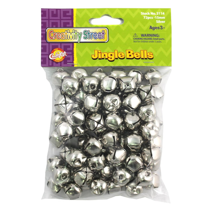 72 Count 15mm Diameter (Approx. 5/8-inch) Silver Jingle Bells (CK-3114)