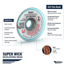 Load image into Gallery viewer, MG Chemicals 423 Desoldering Braid #1 Fine Braid Super Wick with RMA Flux, 5' Length x 0.040" Width, White
