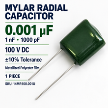 Load image into Gallery viewer, Mylar Radial Capacitor 10% 100 Volt 0.001 µF
